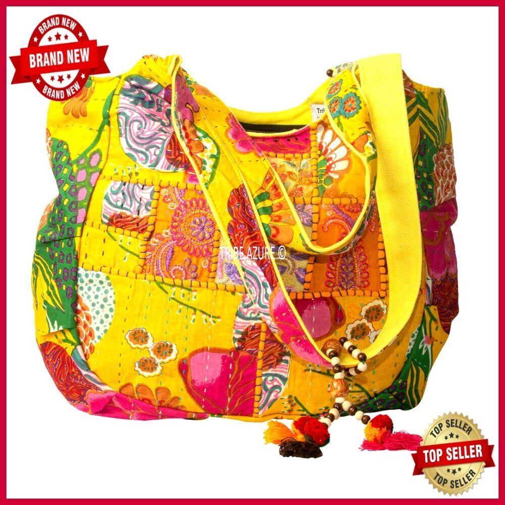 Large Boho Tote Bag with Laptop Compartment, Handmade Patchwork Design